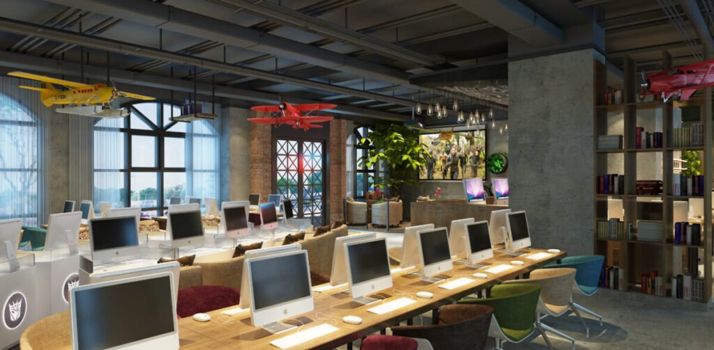 Creative workspace seating design promoting collaboration and productivity