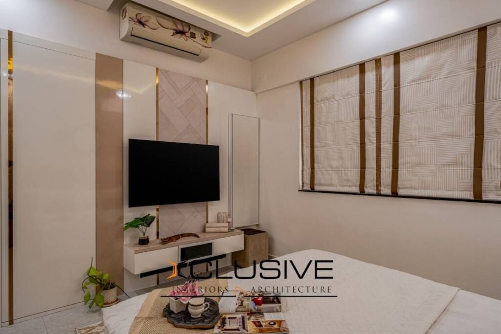 Parents bedroom interior design with calm tones and cozy ambience in Hinjewadi