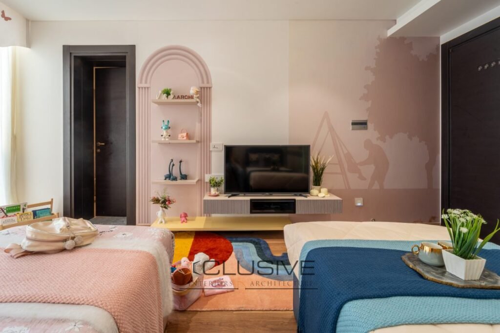 Children bedroom interior design with study area in Kharadi home