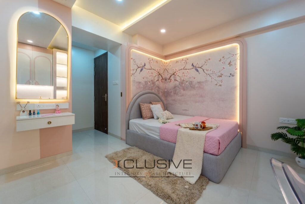 Children bedroom interior design with study space in Pimple Saudagar home