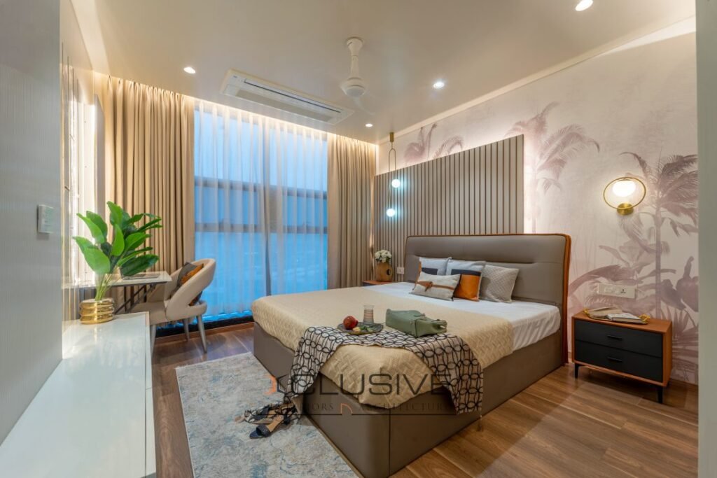 Guest bedroom interior design with modern furniture in Pune home