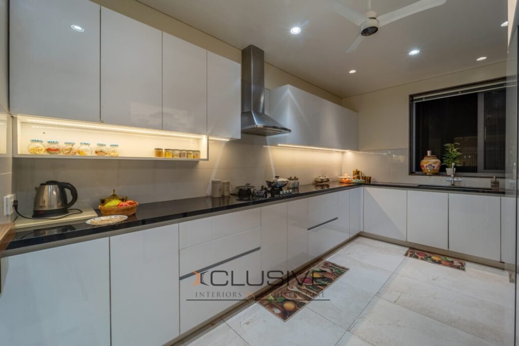 Contemporary modular kitchen interior design with smart storage in Pune