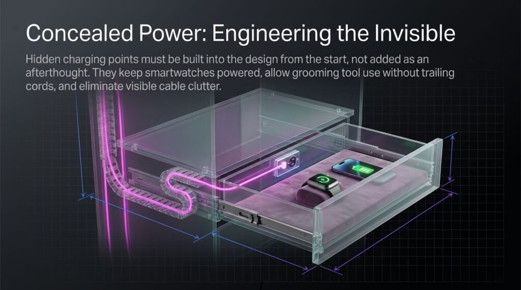 hidden charging points in tech wardrobe