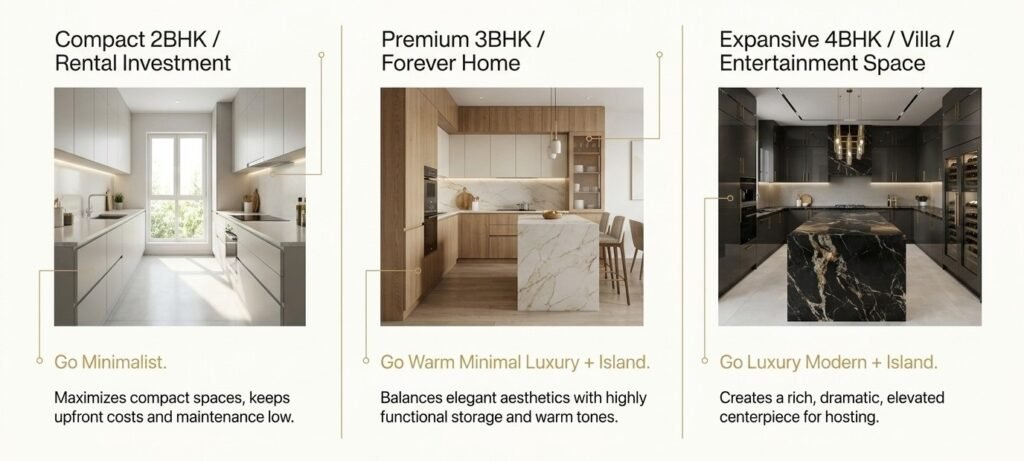 Which style fits your home diif kitchen style according to flat size
